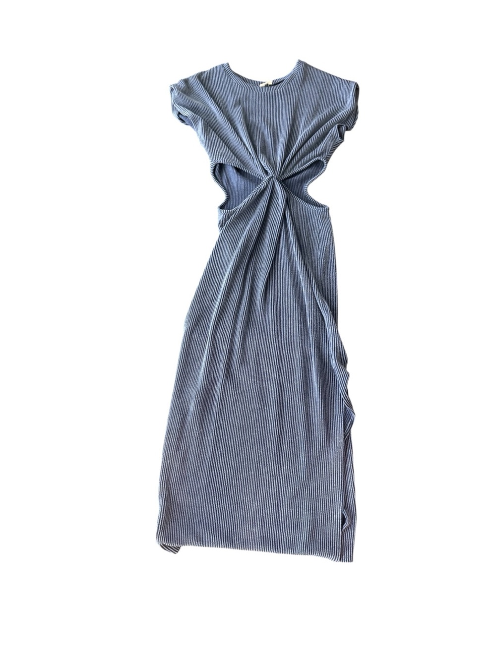 Blue Buttercup - Blue Ribbed Cutout Midi Dress | Twist Waist